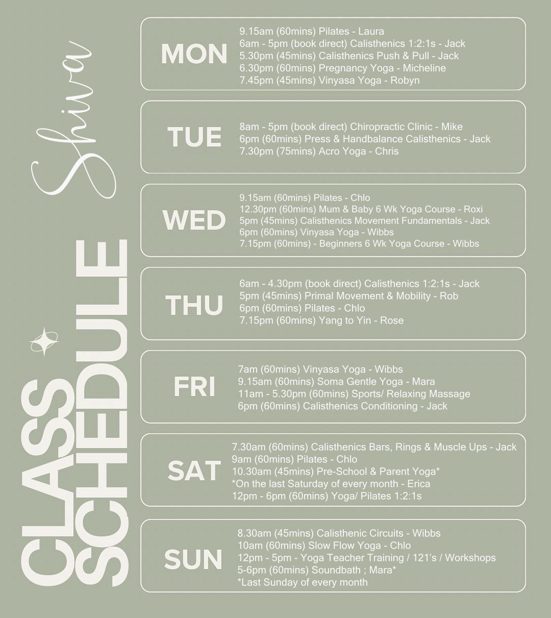 March 2026 timetable